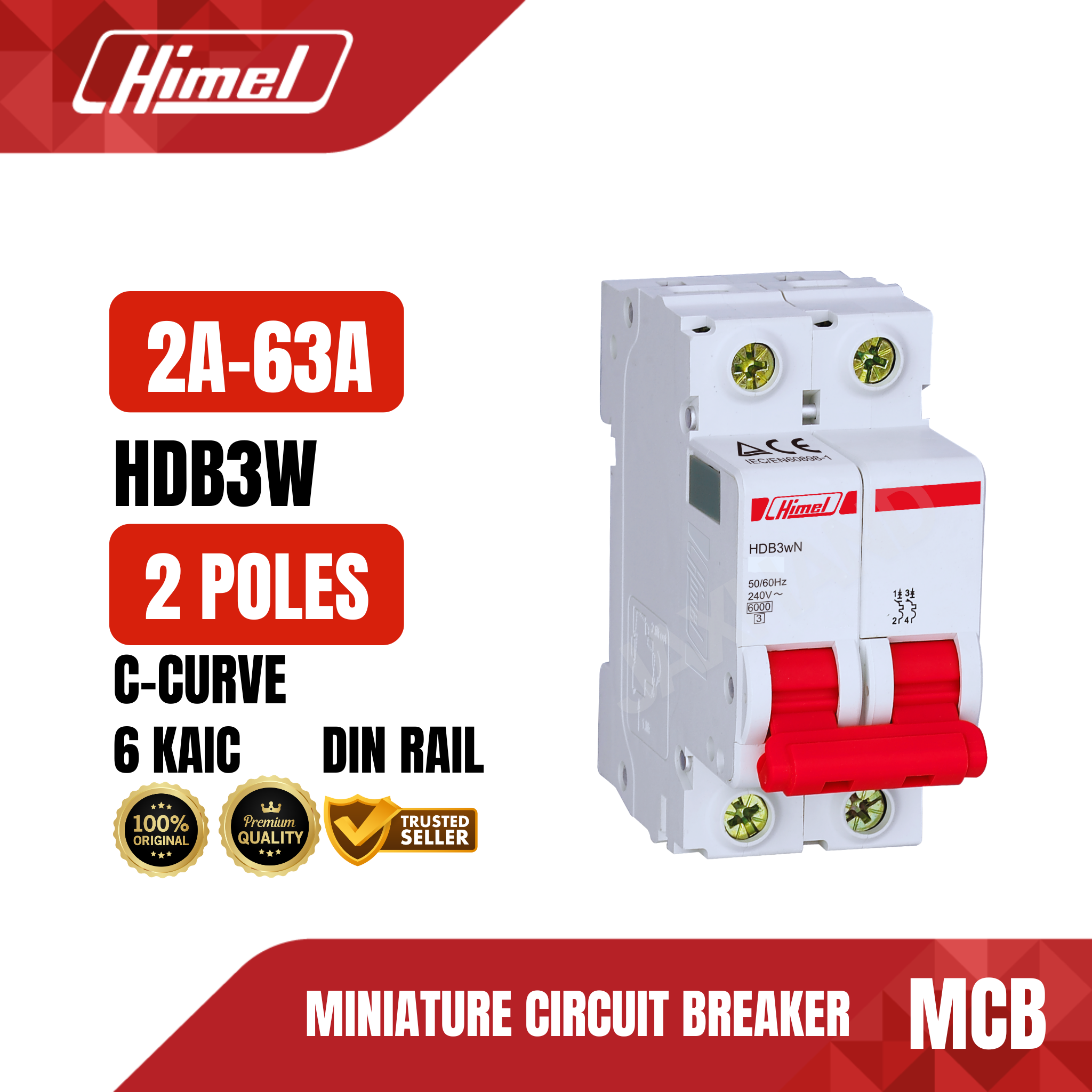 Himel Miniature Circuit Breaker 3 Poles 2A to 63A HDM3W