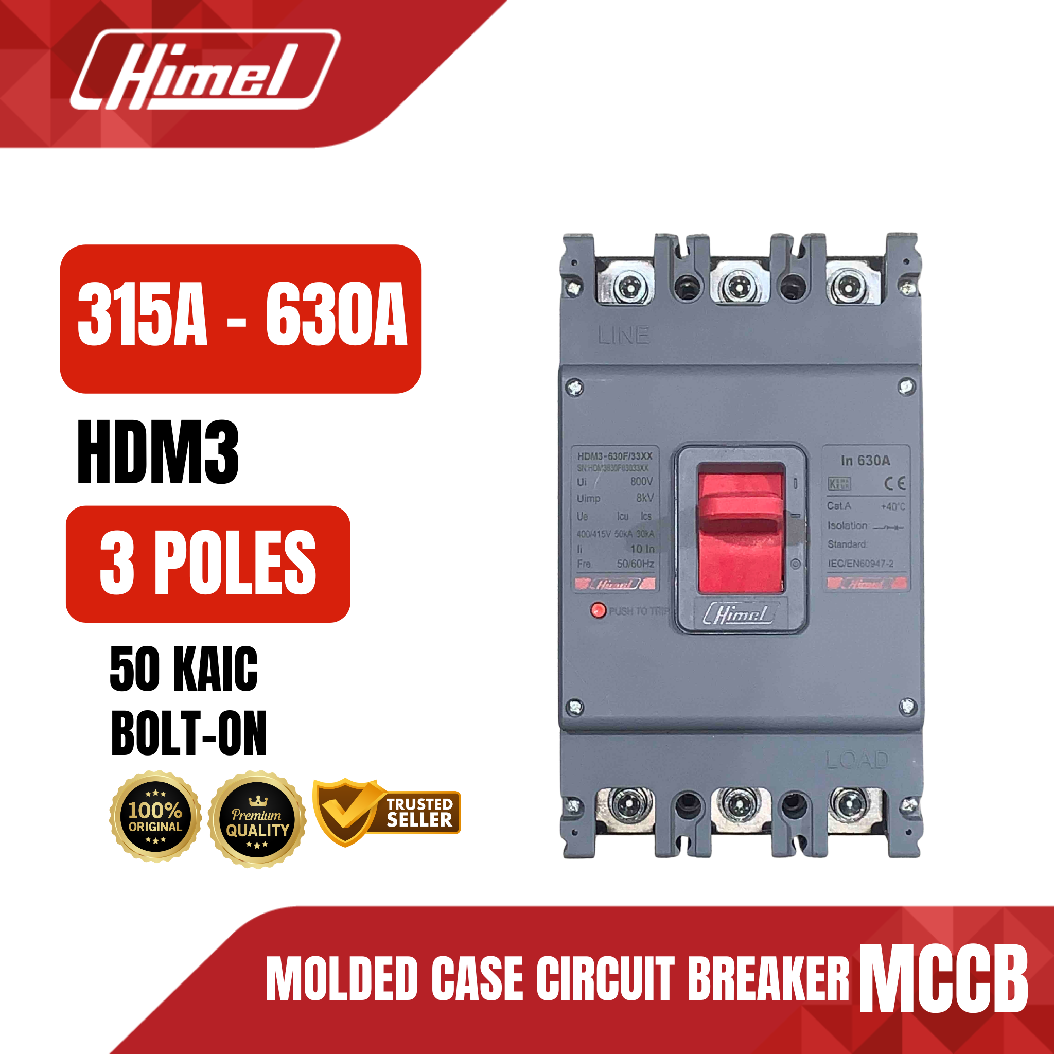 Himel Molded Case Circuit Breaker 3 Poles 315A to 630A 50KAIC HDM3 Series